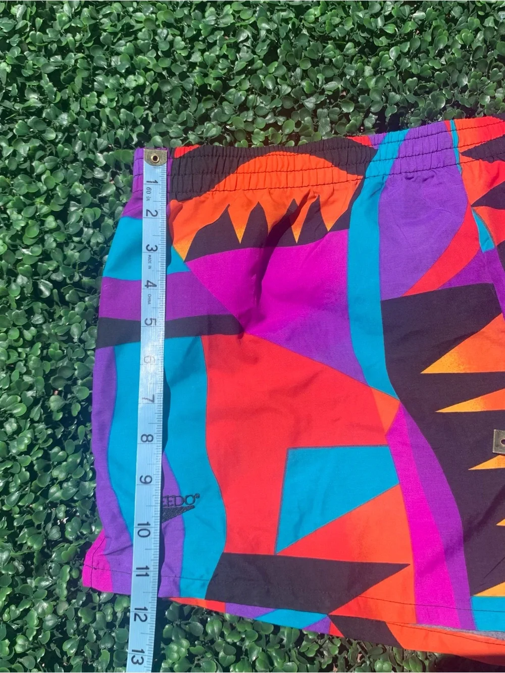 Vintage SPEEDO Maximalist Geo Sunset Swim Trunks / Shorts - needs elastic repair